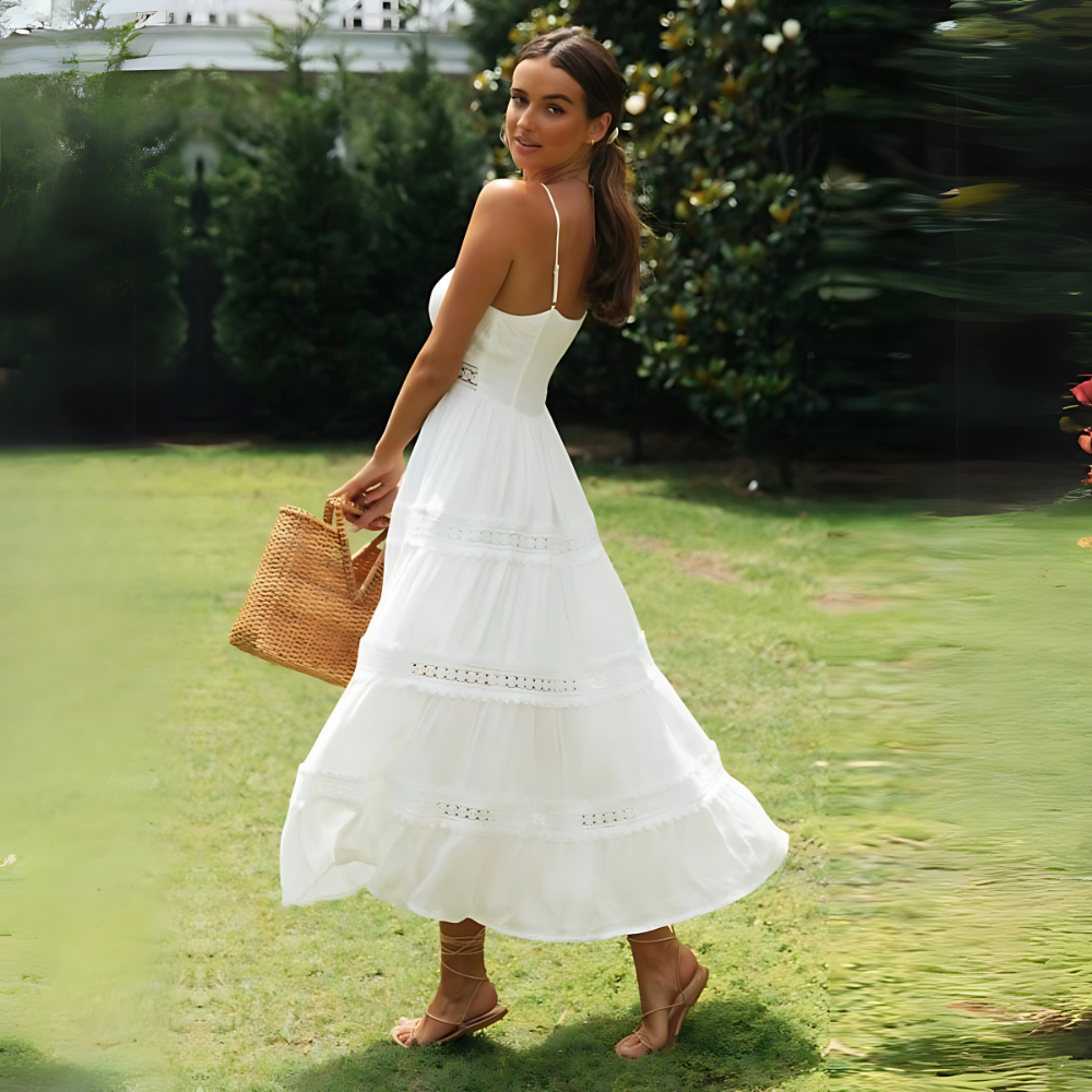 Helena – Biała letnia sukienka maxi