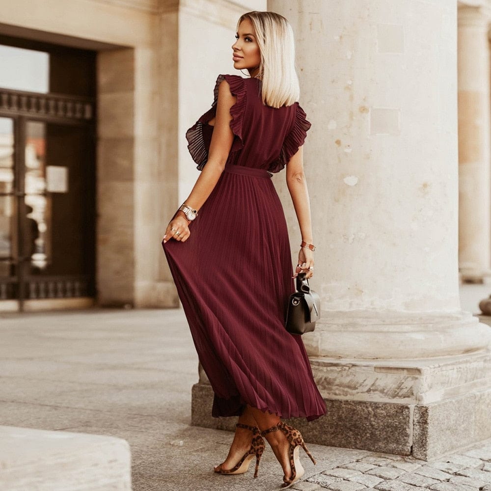 Kalina – Marsala Plisowana Sukienka