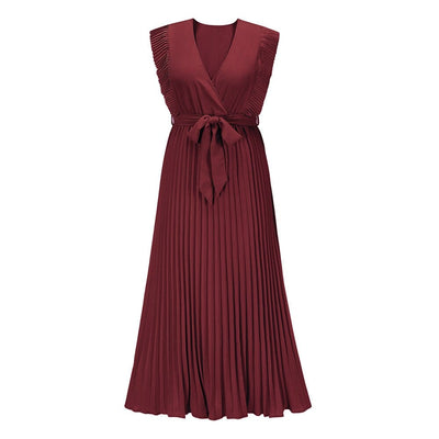 Kalina – Marsala Plisowana Sukienka