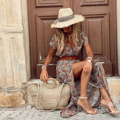 Sabina – Boho sukienka maxi z paskiem