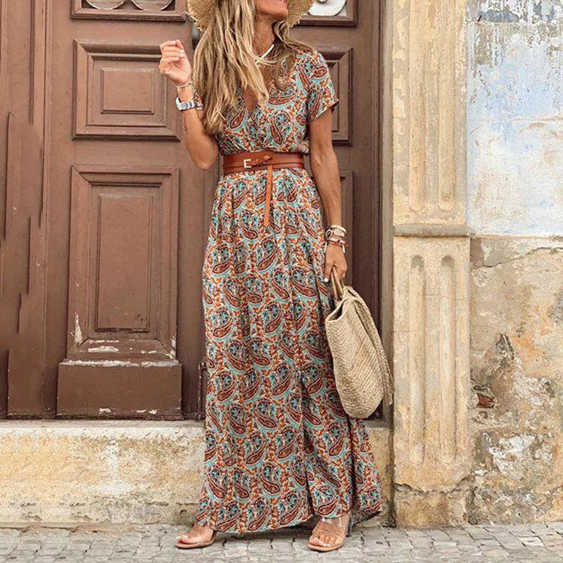 Sabina – Boho sukienka maxi z paskiem