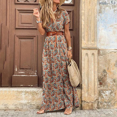 Sabina – Boho sukienka maxi z paskiem