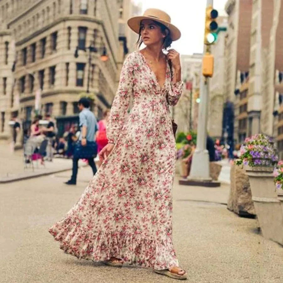 Nadia – Letnia sukienka maxi w kwiaty